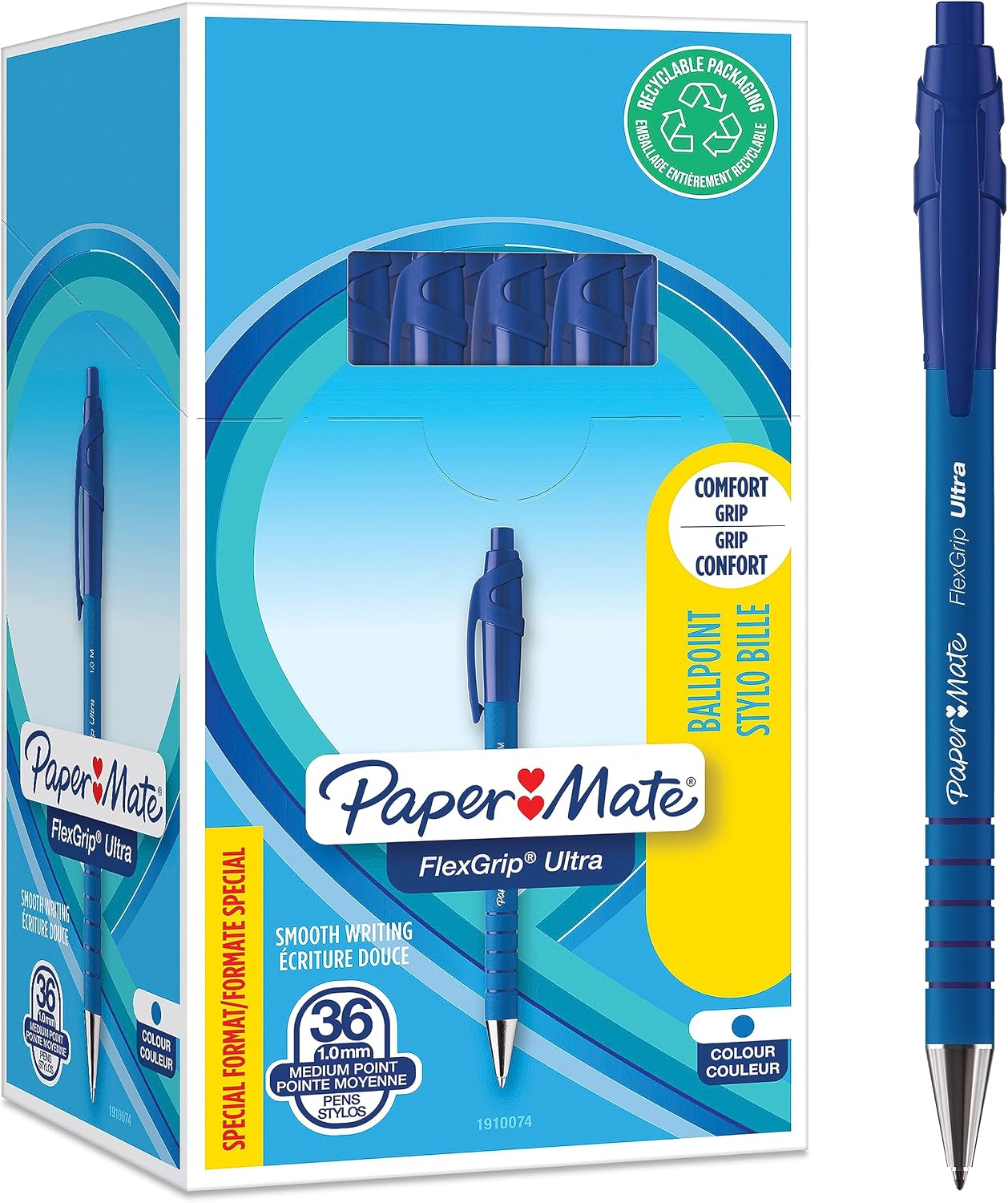 Paper Mate Flexgrip Ultra Retractable Ballpoint Pens | Medium Point (1.0mm) | Blue Ink | 36 Count