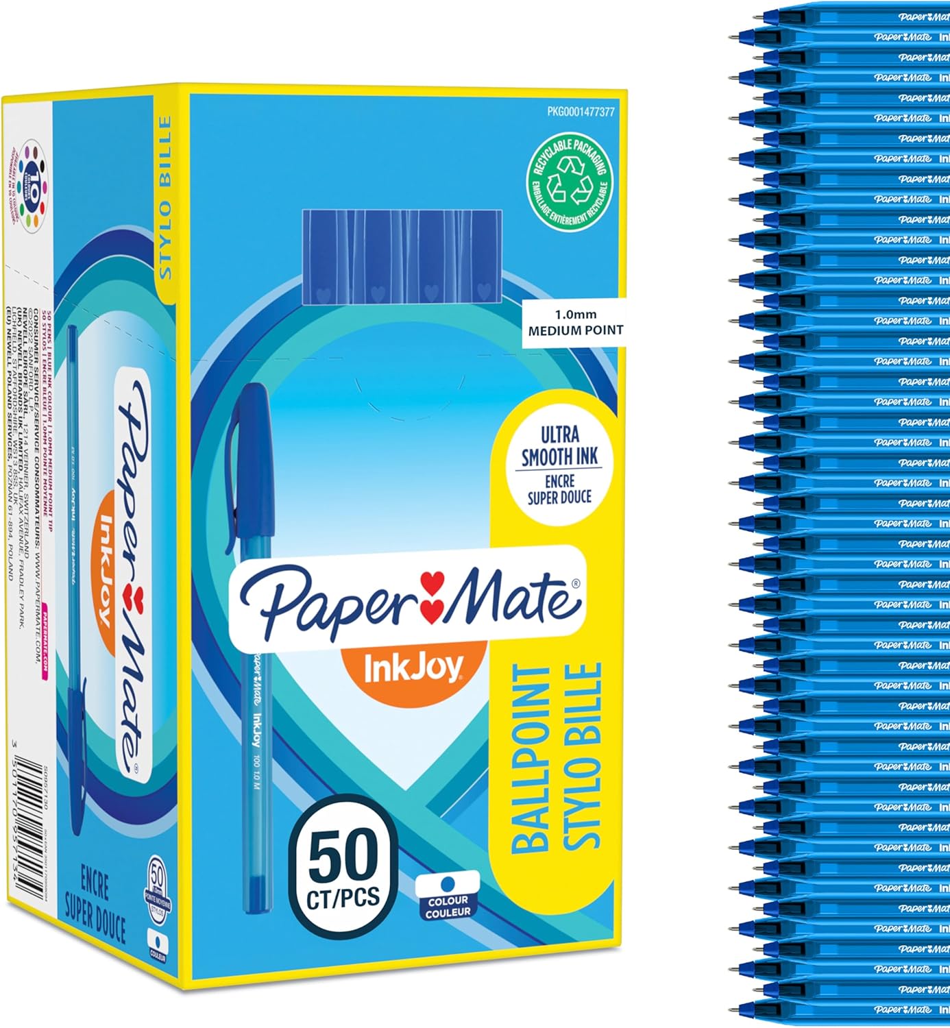 Paper Mate InkJoy 100ST Ballpoint Pens | Medium Point (1.0mm) | Blue | 50 Count